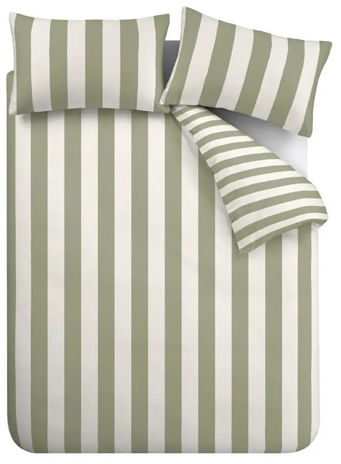 Biancheria da letto matrimoniale verde e crema 200x200 cm Cove Stripe - Catherine Lansfield