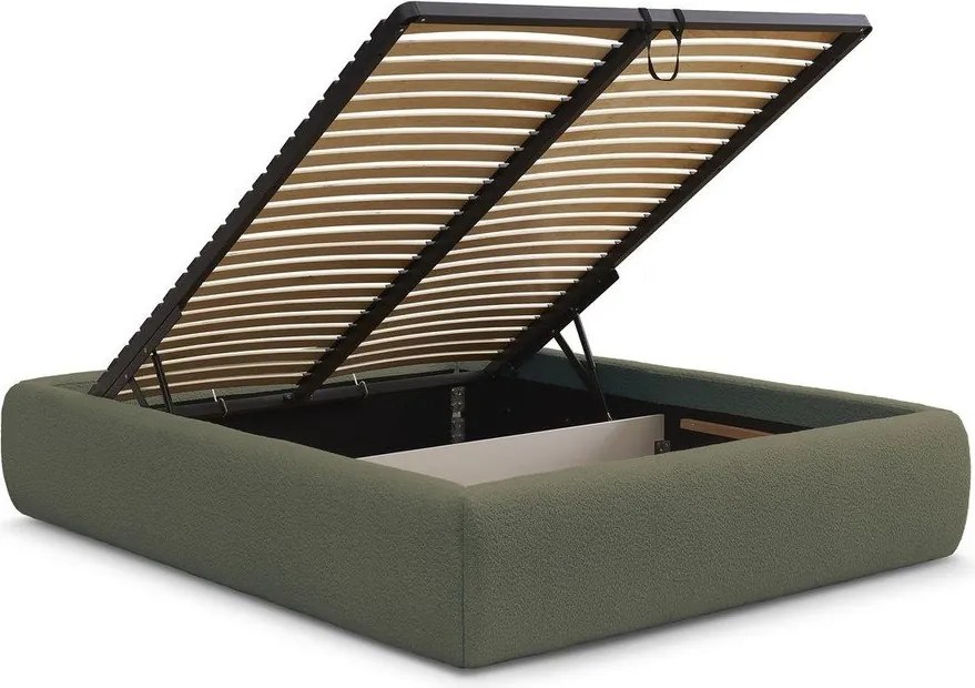 Letto matrimoniale imbottito verde scuro con contenitore/senza testiera con rete inclusa 160x200 cm Inera – Bobochic Paris