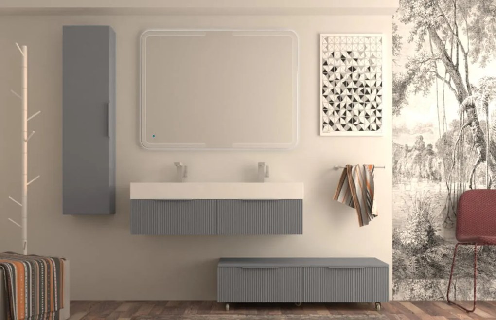 Mobile da bagno sospeso sotto lavabo L 120 x H 25 x P 44 cm grigio laccato opaco, 1 cassetto BADEN HAUS Modula