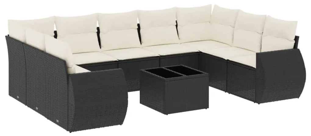 Set divani da giardino 10pz con cuscini in polyrattan nero