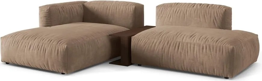 Divano angolare componibile marrone chiaro (con penisola a sinistra/con chaise lounge) con rivestimento in velluto Martina – Micadoni