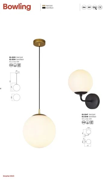 Redo 01-3148 - Applique BOWLING 1xE27/42W/230V nero