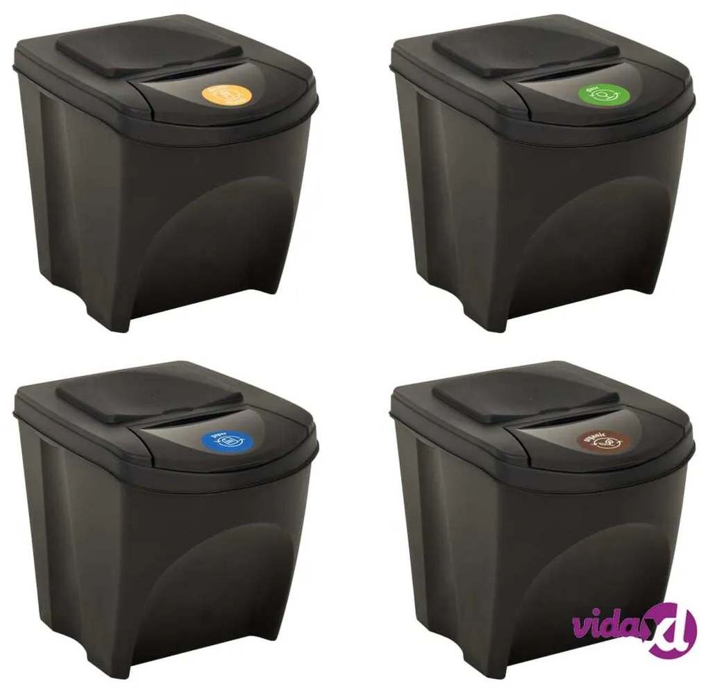 vidaXL Cestini per Rifiuti Impilabili 4 pz Antracite 100 L