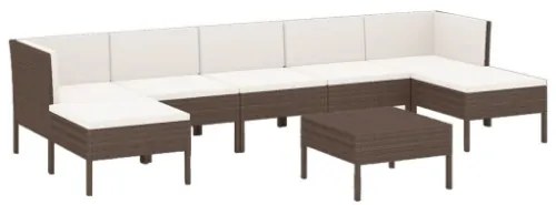 Set Divani da Giardino 8 pz con Cuscini in Polyrattan Marrone