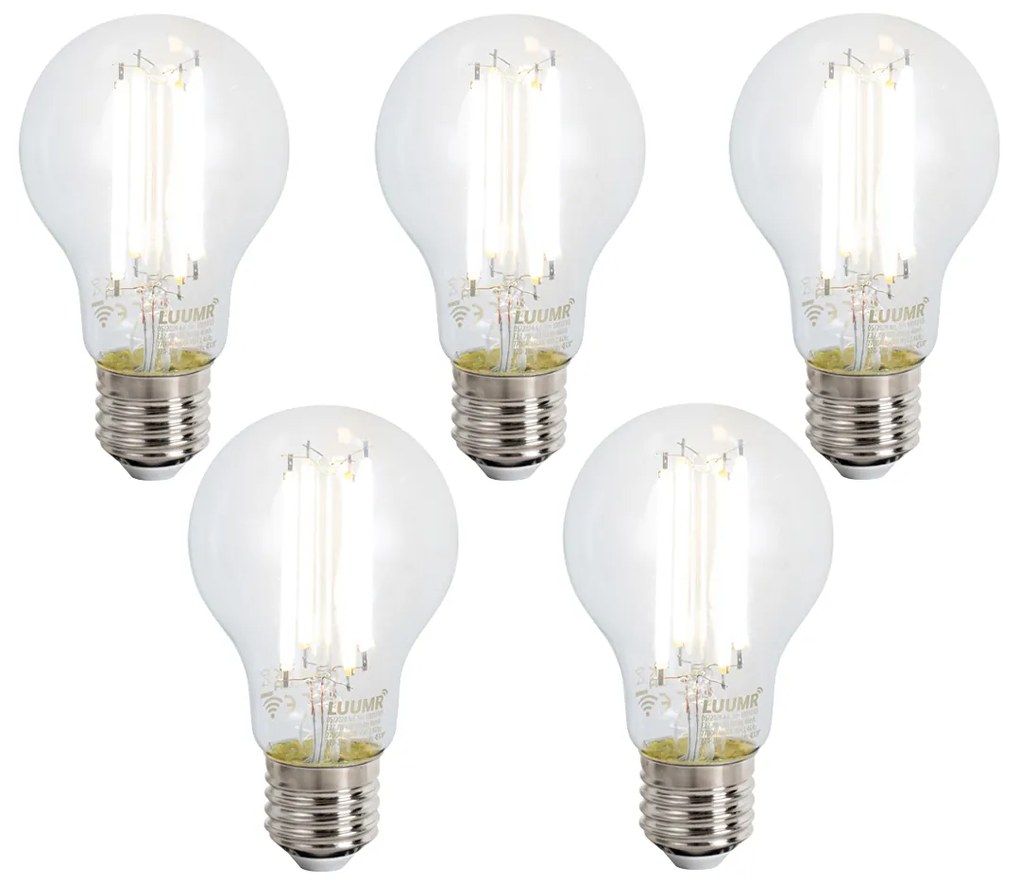 Set di 5 Lampadine LED Smart E27 dimmerabili A60 Trasparenti 7W 806lm 2700-6500K