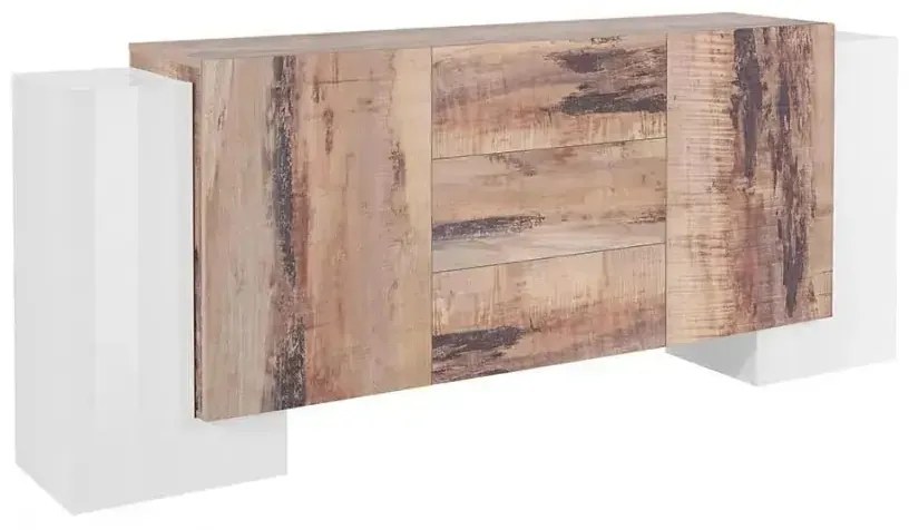 Credenza Moderna PILLON con 2+2 Ante Battenti e 2 Cassetti Bianco Acero Pereira