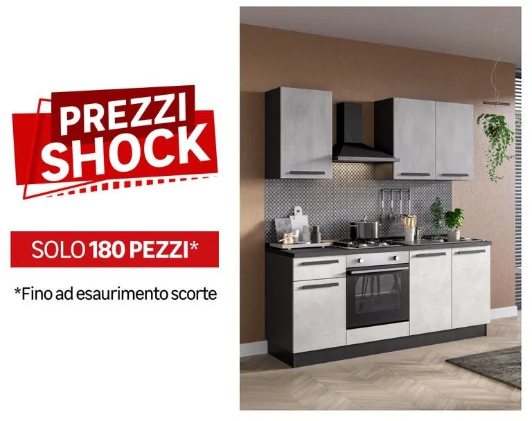 Cucina montata Dora con elettrodomestici e cappa Camino L 195 cm