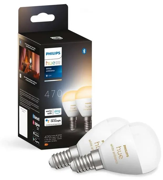 Lampadina Philips Hue White&Amb. 5,1W Luster Corona 2 pack. E14 - Philips Hue