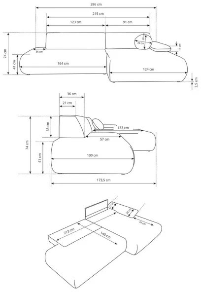Divano letto angolare con contenitore a L PRATO, angolo destro, beige
