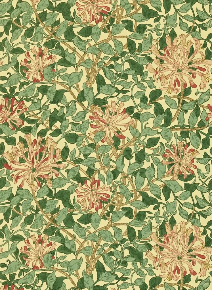 Morris & Co Tapete Honeysuckle - Green/ Coral/ Pink