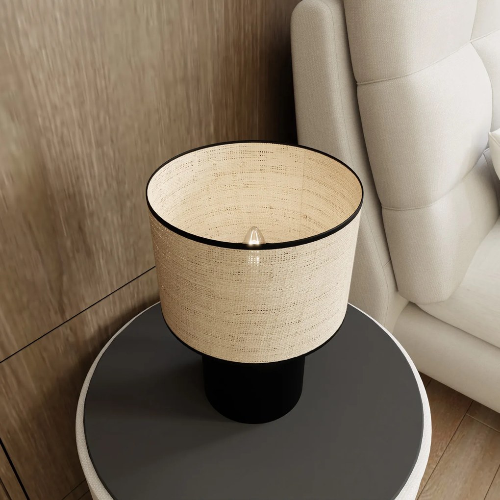 Lampada Da Tavolo Nordica Enlil 1 Luce In Acciaio E Rattan