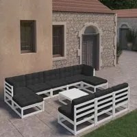 Set Divani da Giardino 11 pz Cuscini Bianchi Massello di Pino cod mxl 38096