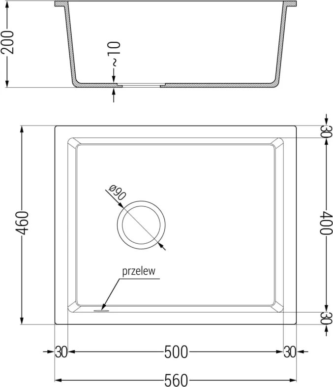 Mexen Pedro lavello in granito 1-vasca 560 x 460 mm, bianco, sifone dorato - 6508561000-20-G