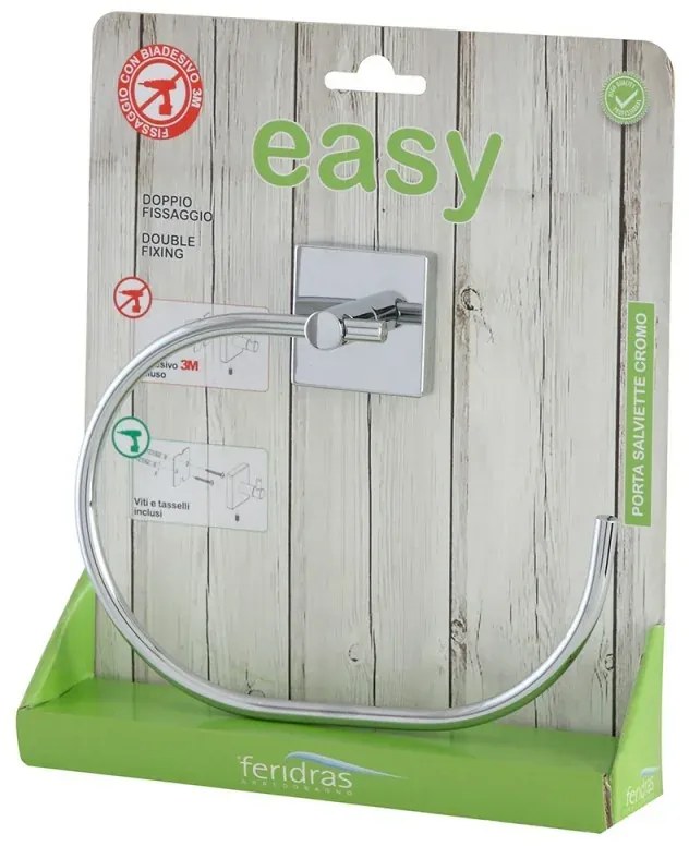 Anello portasalviette da muro in acciaio cromo con doppio fissaggio Easy