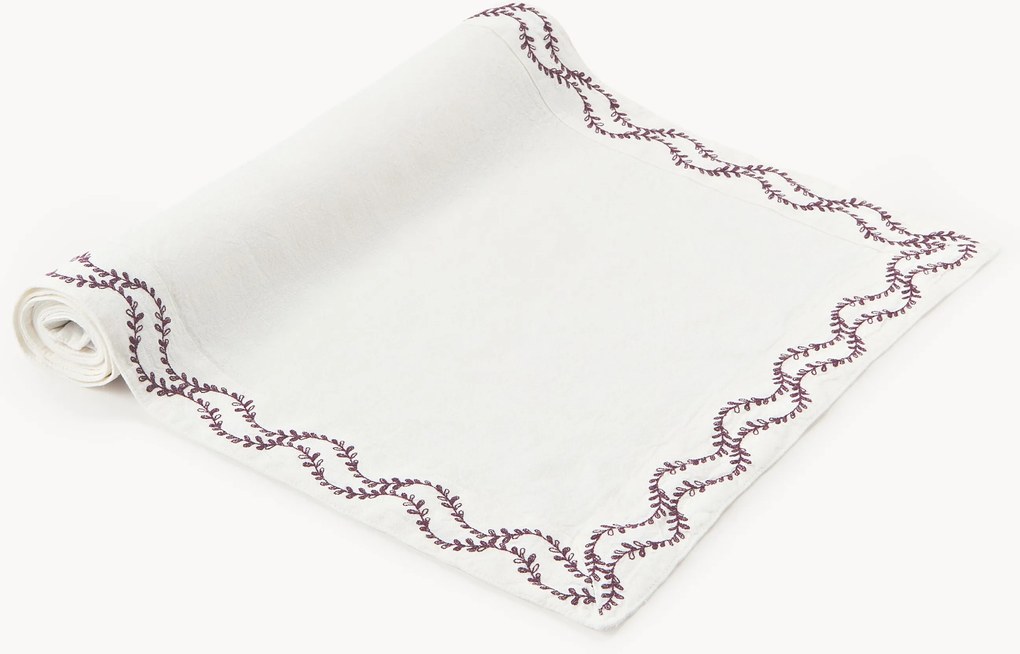 Runner da tavola in lino lavato ricamato a mano Ivy