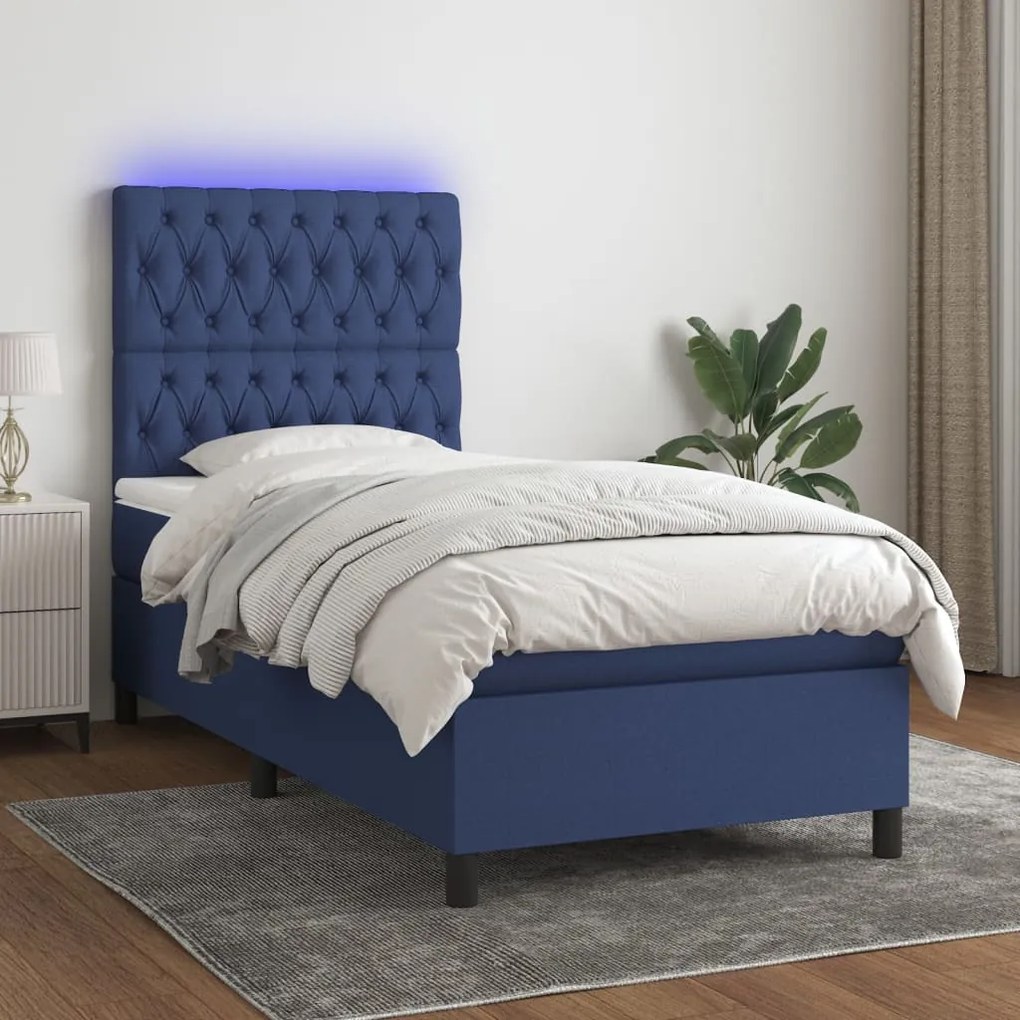 Letto A Molle Con Materasso E Led Blu 100x200cm İn Tessuto /