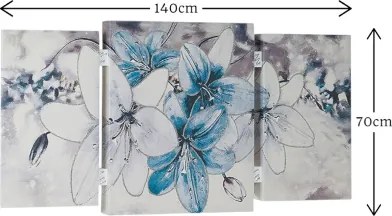 Quadro stampa su tela a TRIS 70x140 cm telaio in legno con disegno floreale Blu
