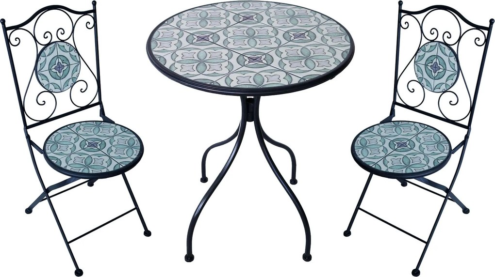 TAVIRA - set due sedie pieghevoli e tavolo rotondo con decori