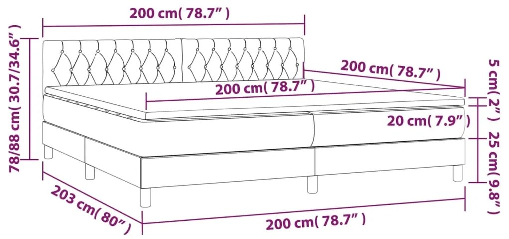 Letto a Molle Materasso e LED Grigio Chiaro 200x200 cm Tessuto