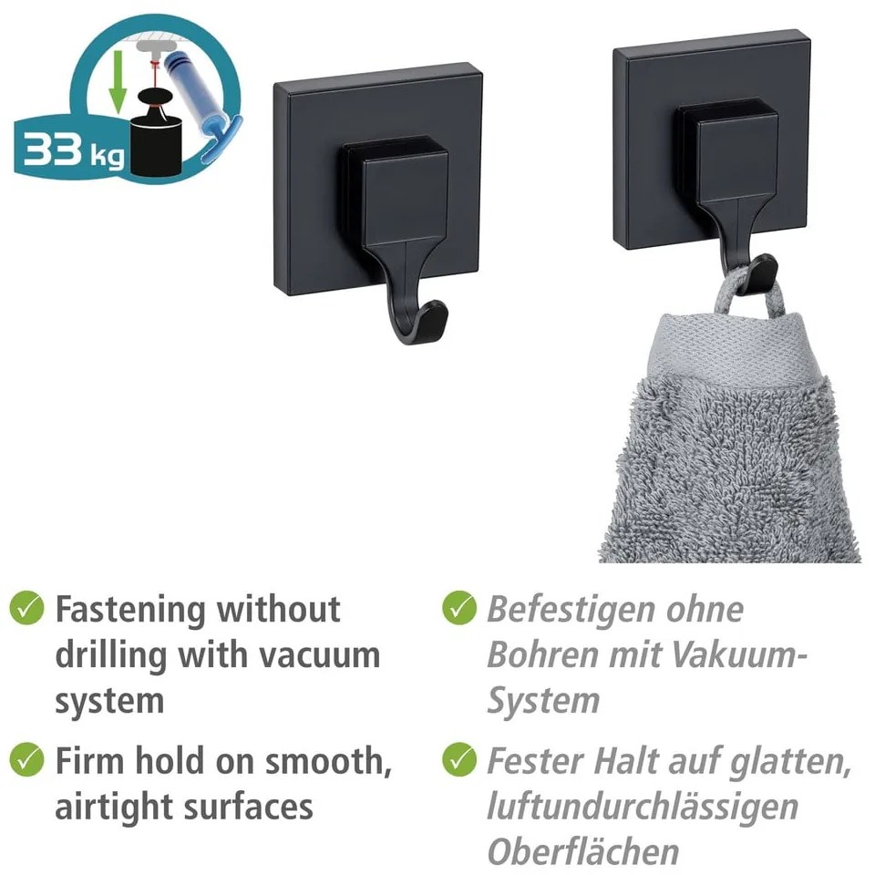 Ganci neri in plastica autobloccanti in set di 2 pezzi Quadro - Wenko