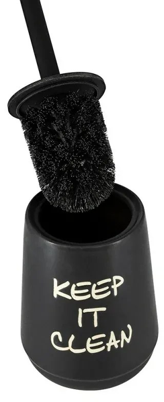 Portascopino da appoggio linea Wash in ceramica nero opaco con scritte