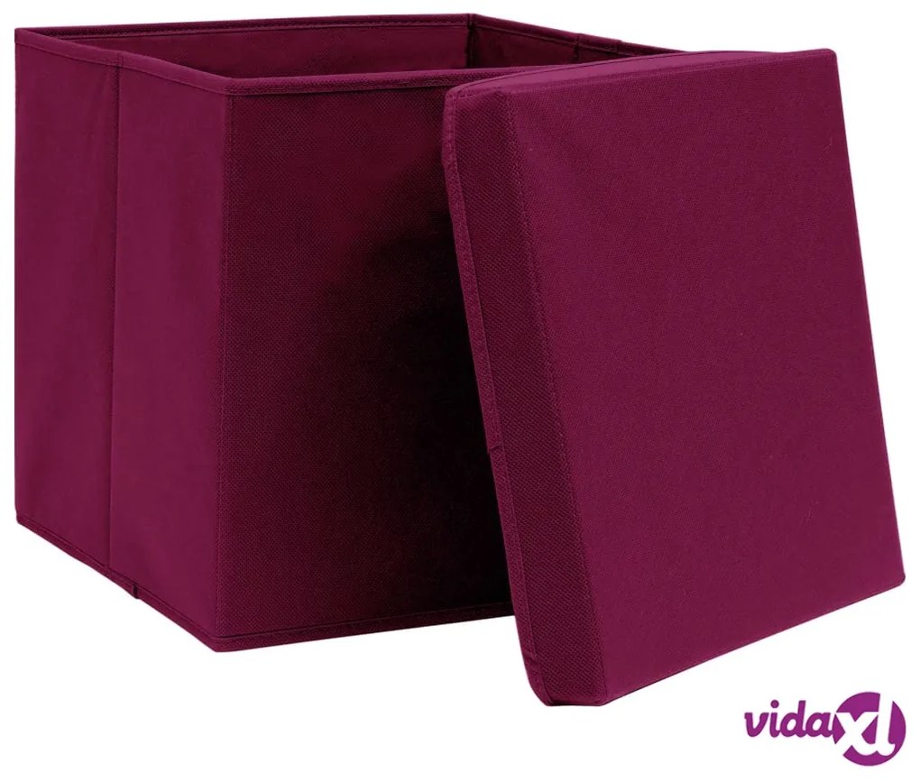 vidaXL Contenitori con Coperchi 4 pz 28x28x28 cm Rosso Scuro