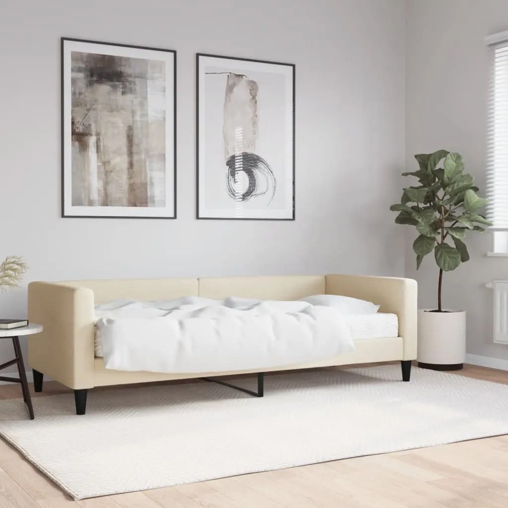 Divano Letto Con Materasso Crema 80x200 Cm İn Tessuto /