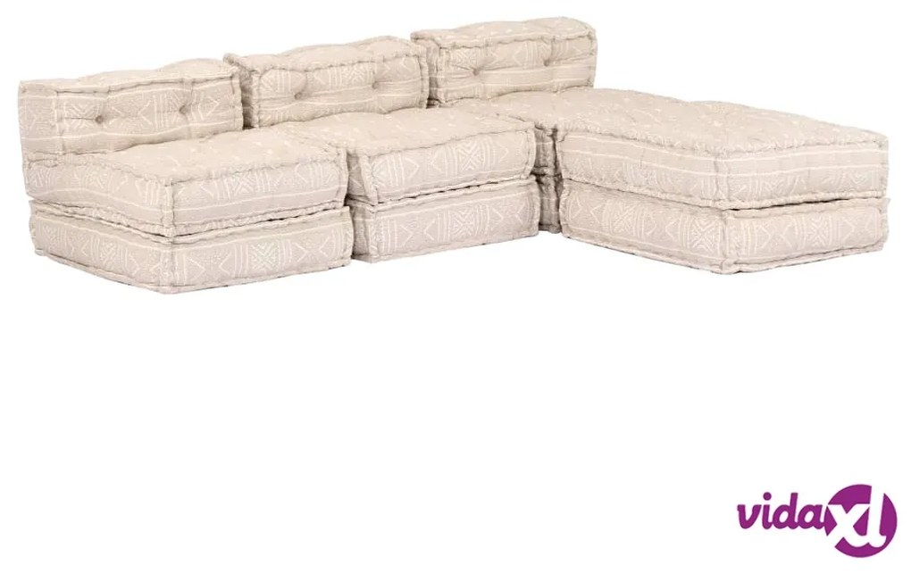 vidaXL Pouf Modulare a 3 Posti Beige in Tessuto