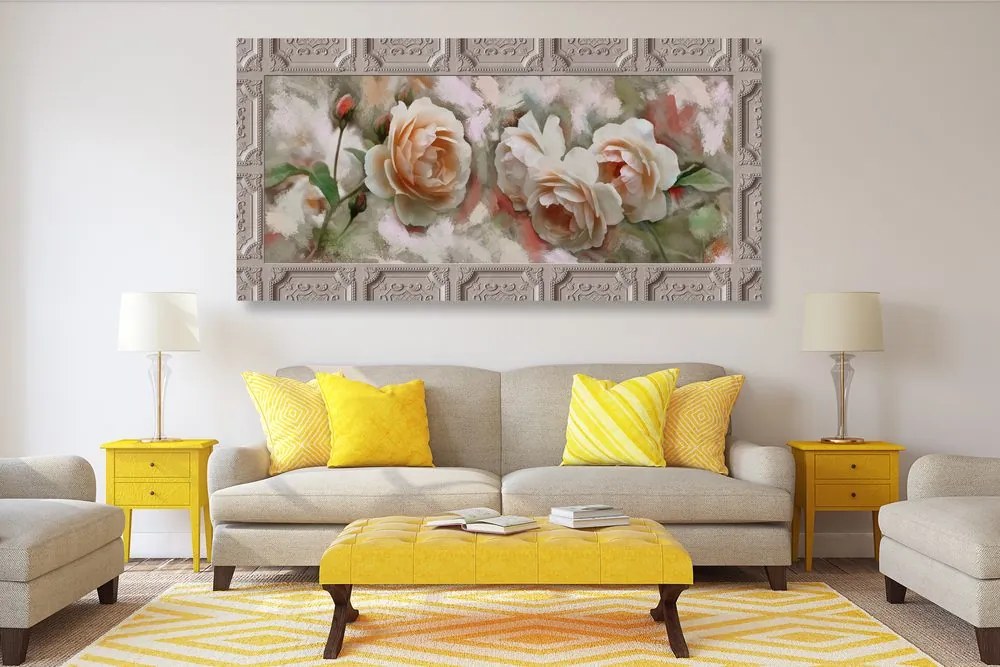 Quadro su tela – Rosa in cornice storica