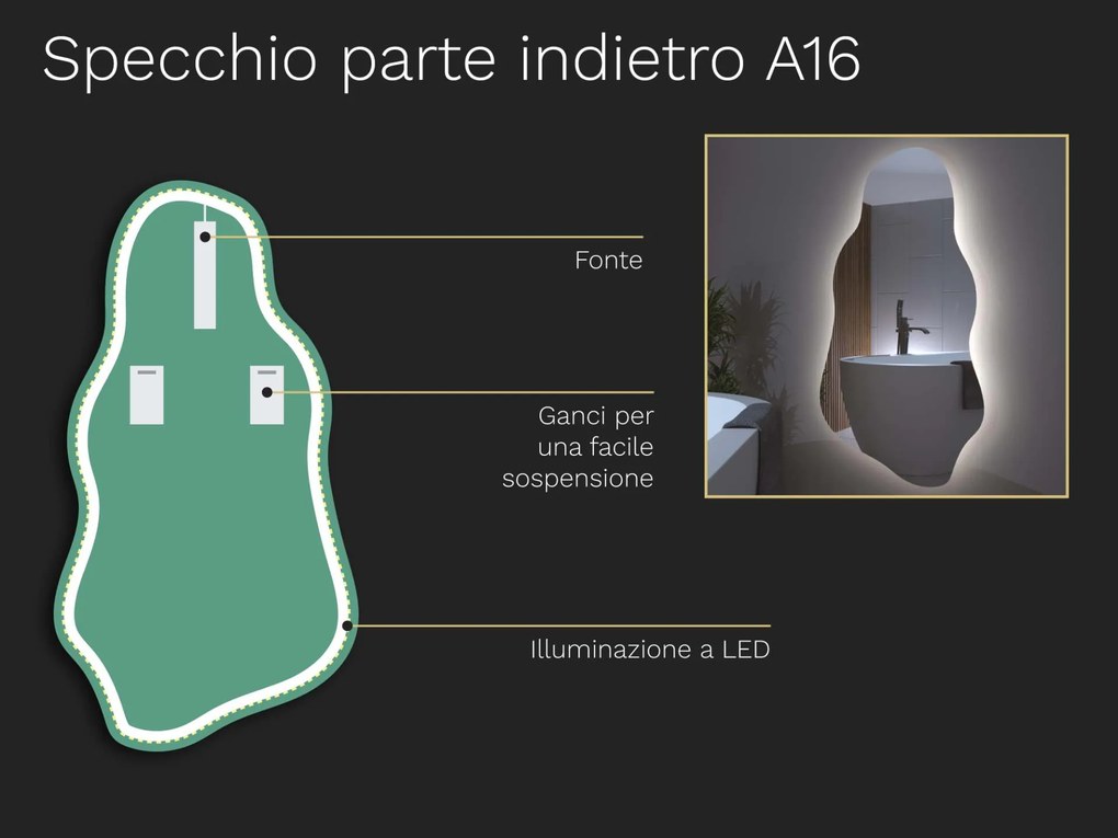 Specchio organico LED con illuminazione A16