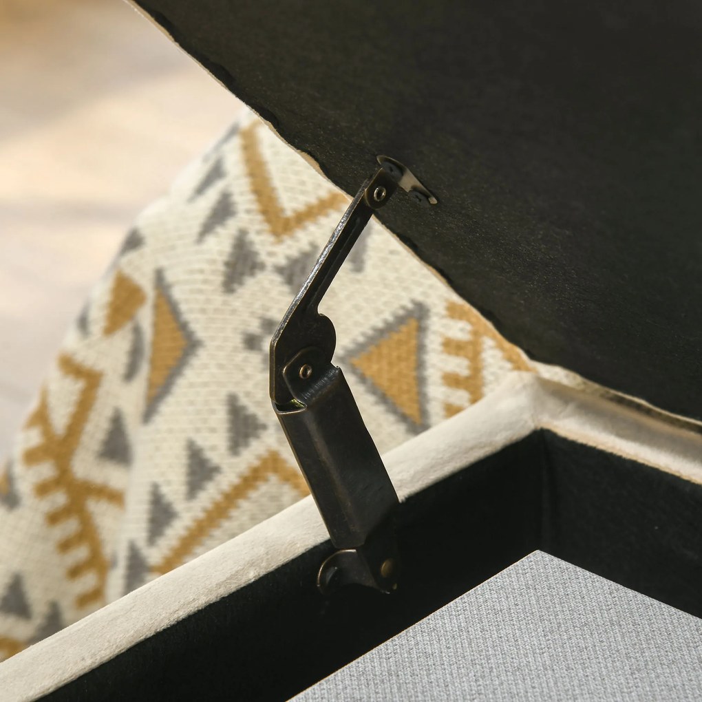Panca Contenitore Rettangolare 110x44x49 cm con Seduta Imbottita e Gambe in Acciaio Beige...