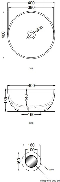 Cielo Shui lavabo 40 cm tondo da appoggio senza troppo pieno nero marquinia