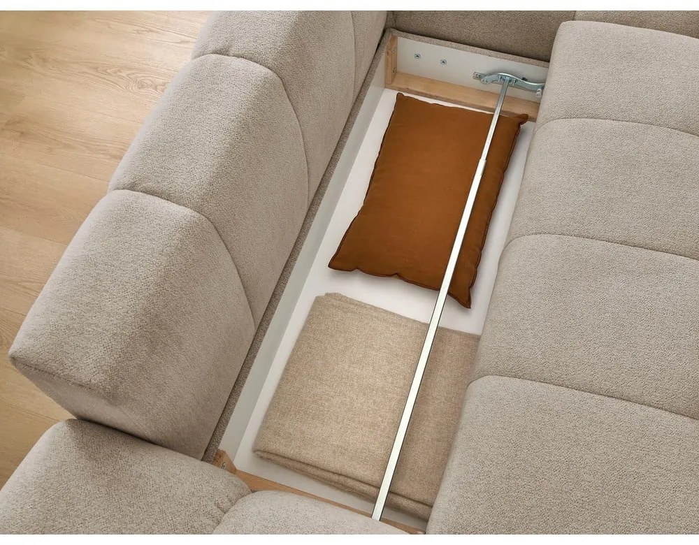 Divano angolare grigio tortora allungabile e con contenitore (penisola a destra/chaise lounge) con rivestimento in ciniglia Everest – Bobochic Paris