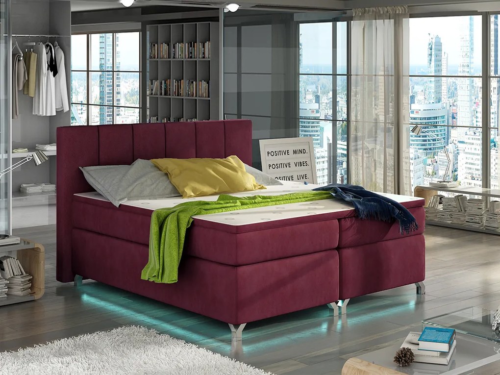 Letto matrimoniale boxspring Malindi - 160 x 200 cm , Tessuto fucsia scuro