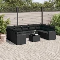 Set Divani da Giardino 10pz con Cuscini in Polyrattan Nero 3251742