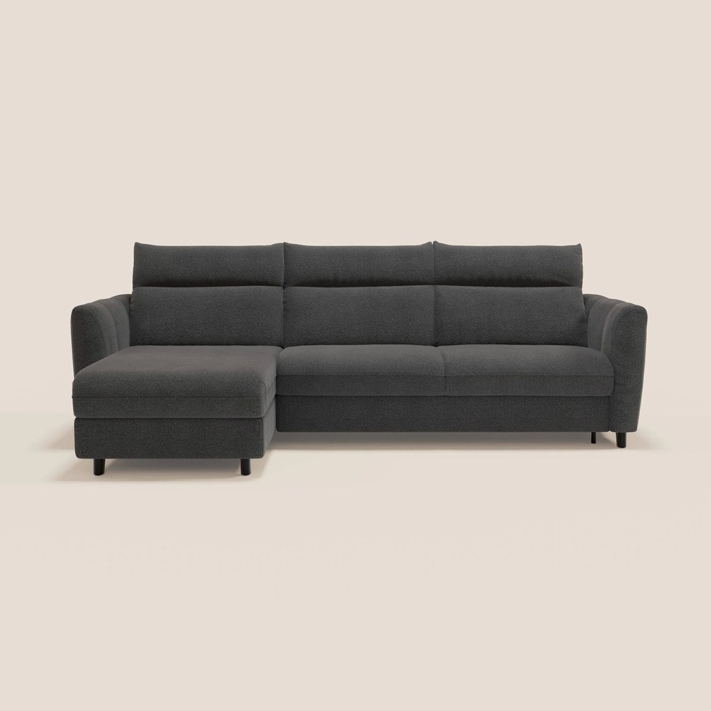 Peonia divano letto angolare con Penisola Contenitore - Materasso H18 cm in Bouclé Impermeabile T07