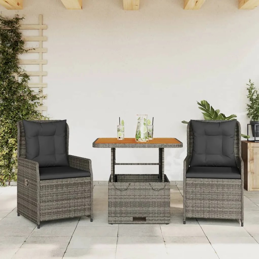 Set Da Bistrò 3 Pz Con Cuscini Grigio İn Polyrattan /