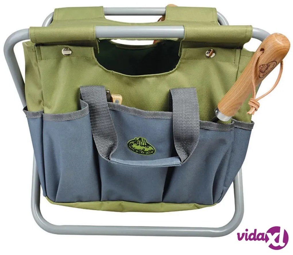 Esschert Design Sgabello e Borsa Portautensili Grigio GT85