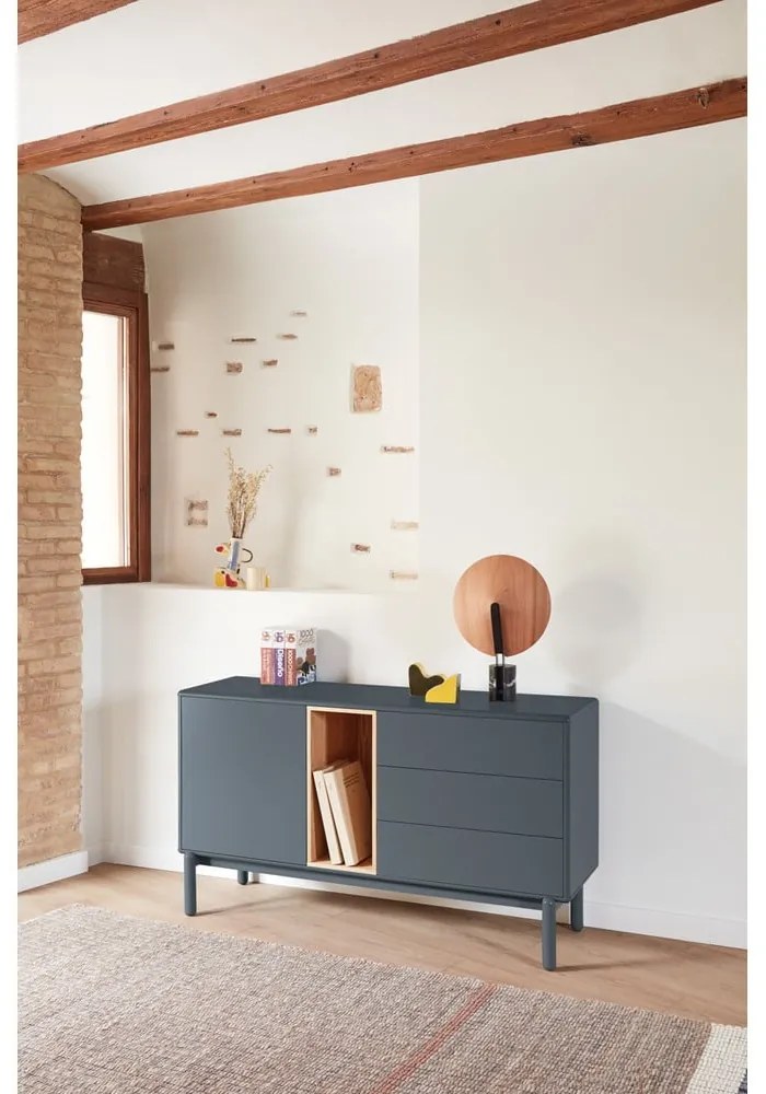 Cassettiera bassa grigio scuro 137x76 cm Corvo - Teulat