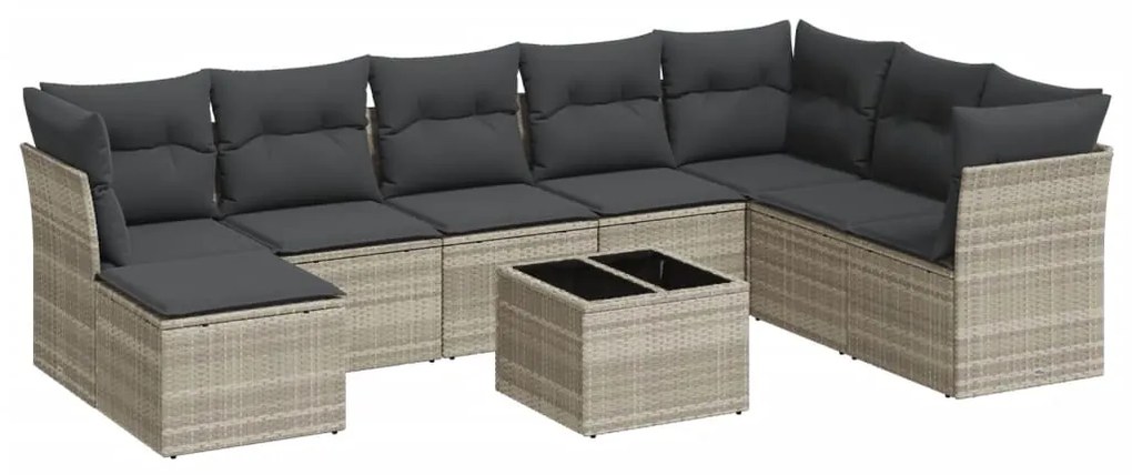 Set divano da giardino 9pz con cuscini grigio chiaro polyrattan