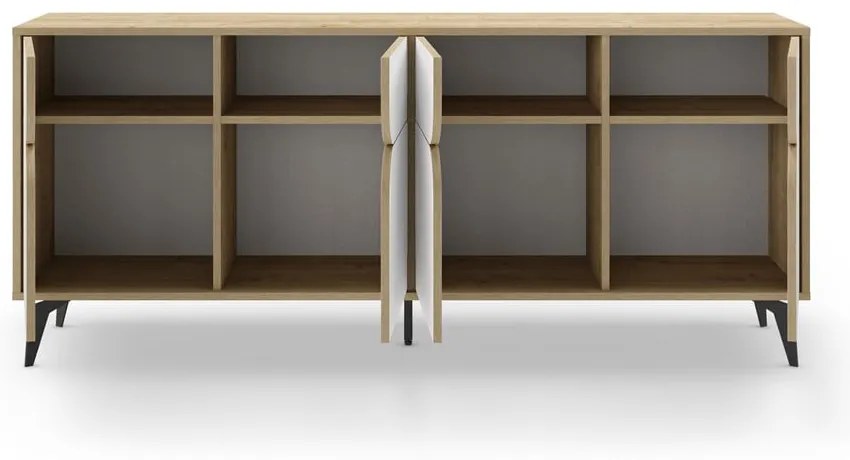 Cassettiera bassa in rovere decorata in bianco e naturale 185x79 cm Nola - Marckeric