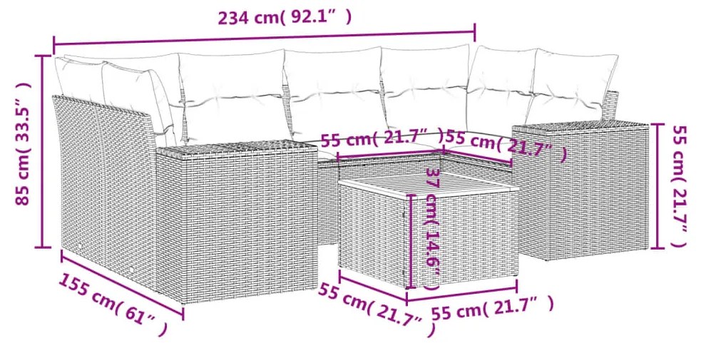 Set Divani da Giardino con Cuscini 7pz Nero Polyrattan