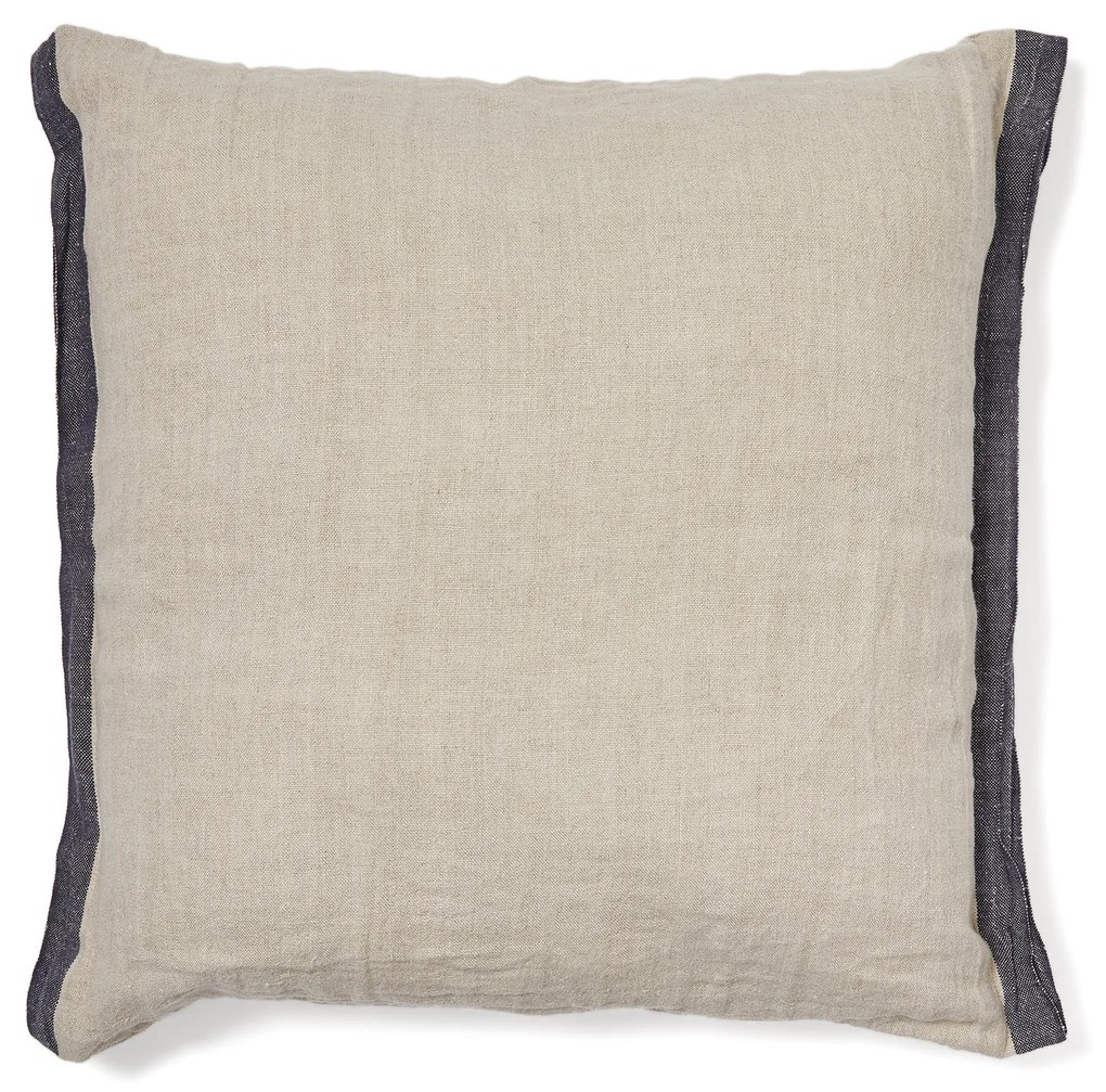 Kave Home - Federa cuscino Suerta 100% lino beige e blu 45 x 45 cm