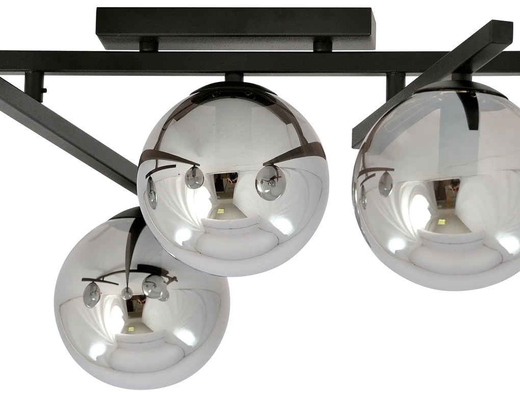 Plafoniera Moderna 4 Luci Teti In Acciaio Nero Bracci Regolabili E Vetro Fumè