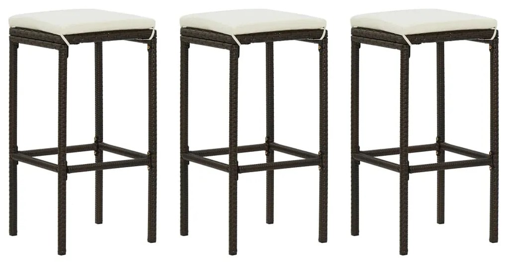 Sgabelli Da Bar Con Cuscini 3 Pz Marroni İn Polyrattan /