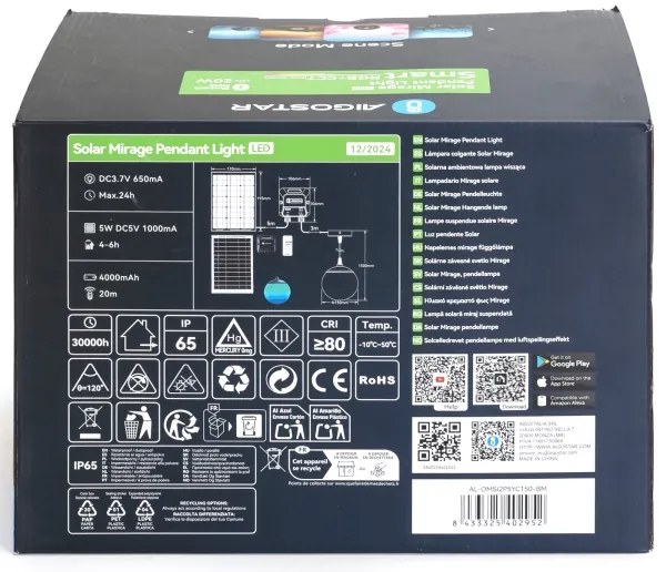 Aigostar-LED RGBW Lampadario solare MESH 20W/3,7V 4000 mAh 2700K-6500K IP65 d. 15 cm