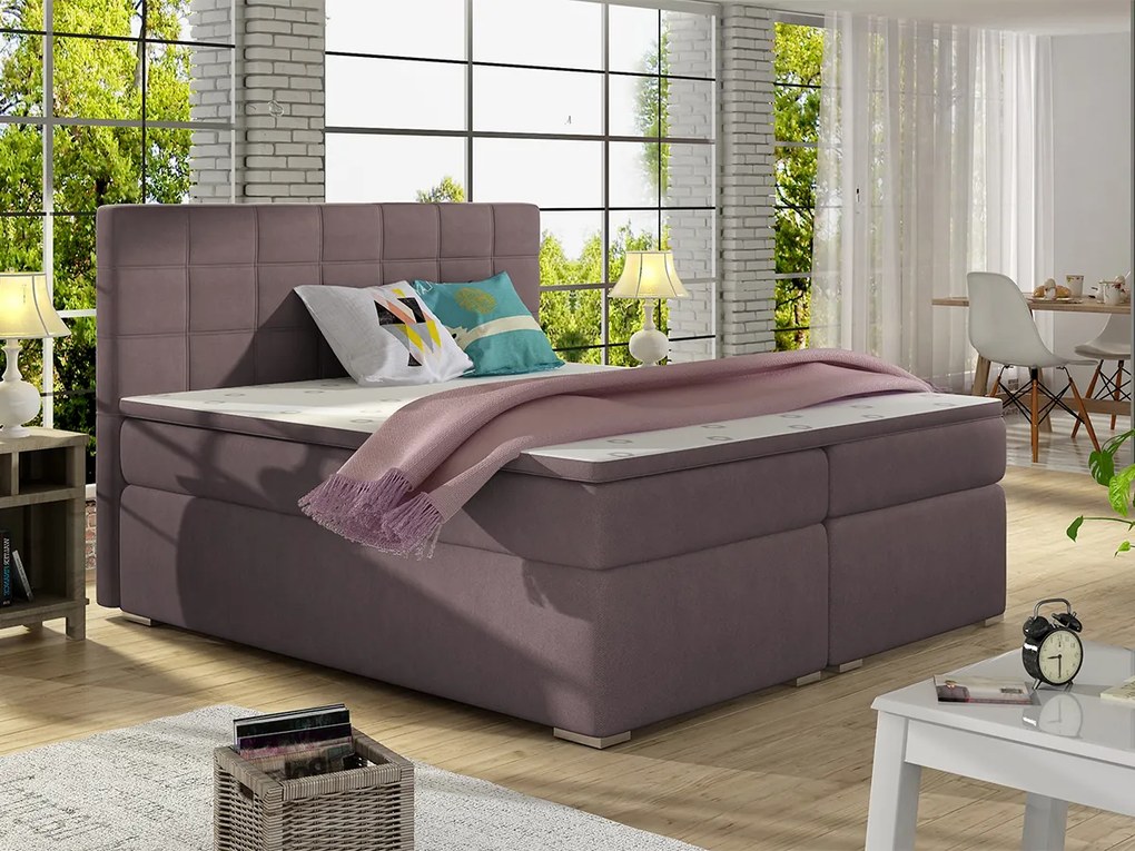 Letto matrimoniale boxspring Sara - 160 x 200 cm , Tessuto lilla