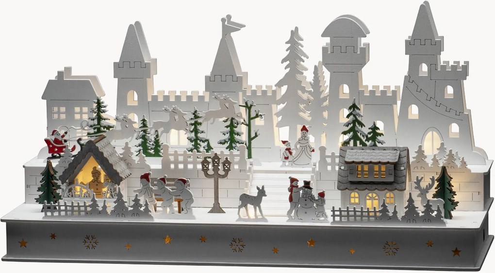 Decorazione natalizia a LED in legno di pioppo con funzione timer Castle
