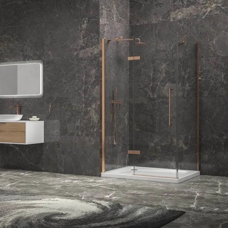 Kamalu - Box doccia 90x90 telaio colore rame porta battente laterale fisso 90cm | KT5000RG