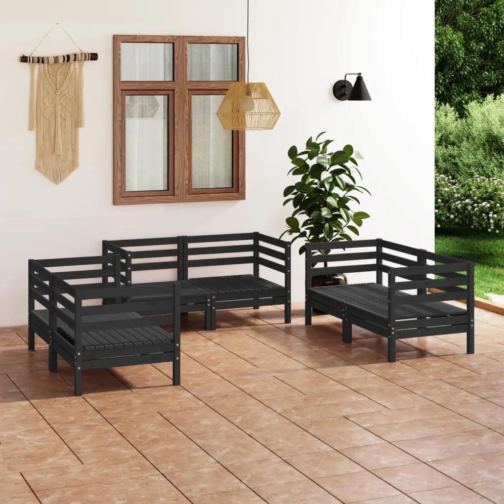 Set divani da giardino 6 pz nero in legno massello di pino